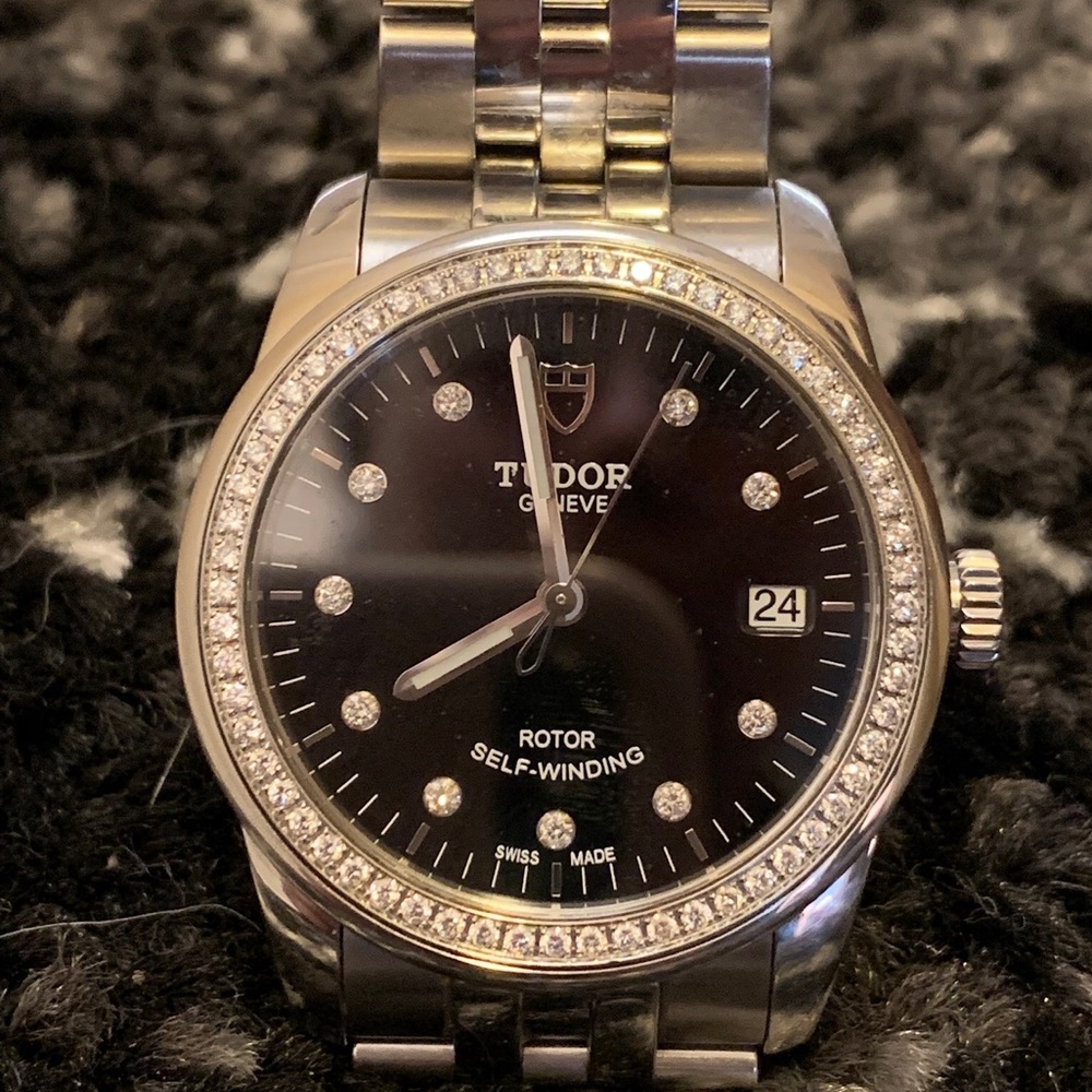 Tudor Glamor Date 36mm Diamond and Steel Watch